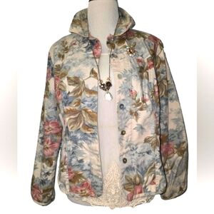 COLDWATER CREEK Napa Valley Vintage Pastel Floral Tapestry Classic Barn Jacket